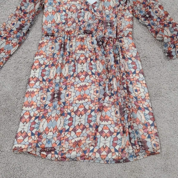 Waverly Grey Stained Glass Wrap Dress 2 V-Neck sheer lightweight above the knee - Picture 4 of 11